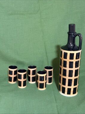 7 Piece Hakusan Porcelain Tea Set Mid-Century Style Grid Print